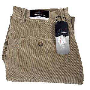 Retro Greg Norman Corduroy Pants Men's 34x30 Khaki Flat Front Straight Fit NWT